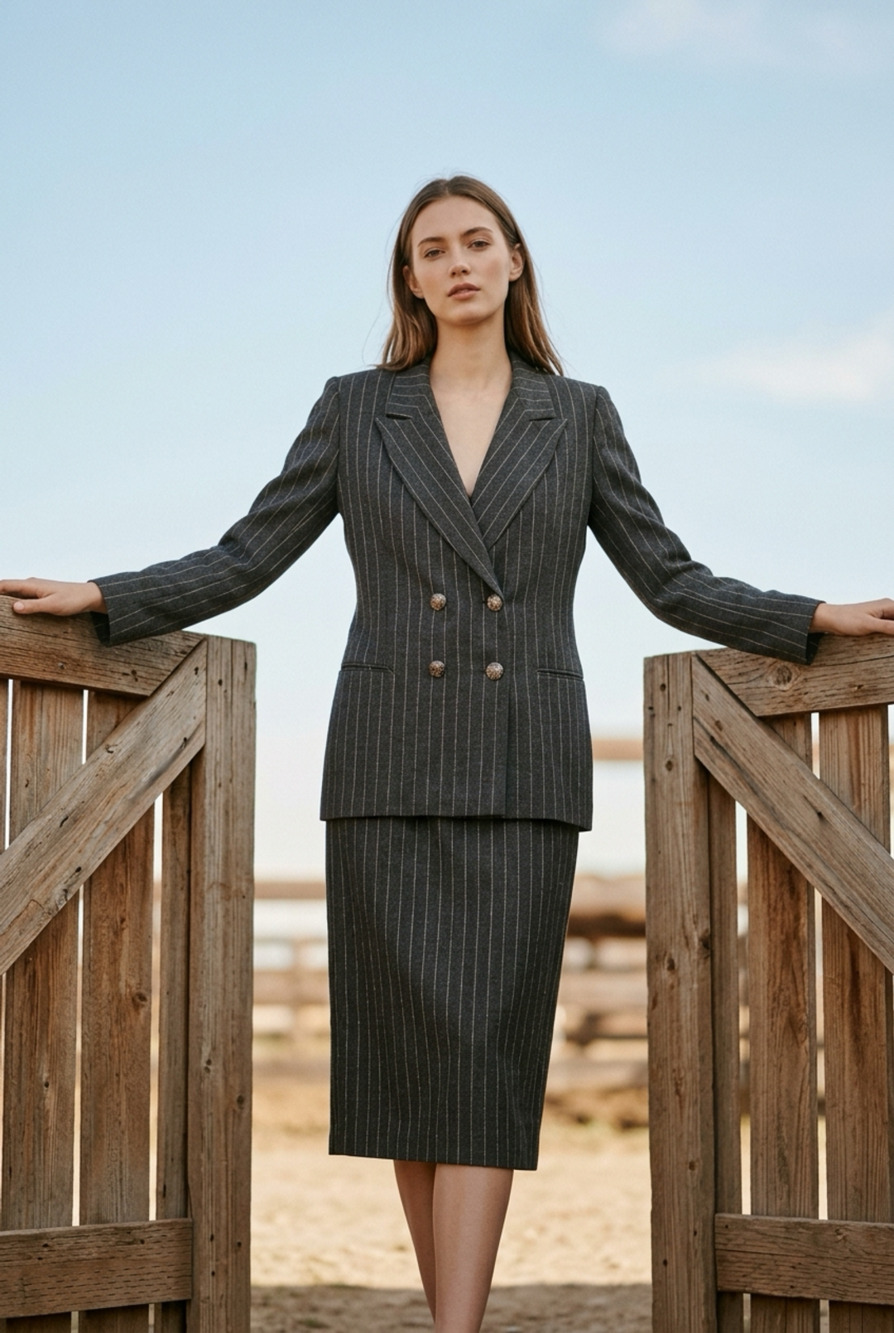 Chad Stevens Vintage Pinstripe Double-Breasted Skirt Suit Set Size 10